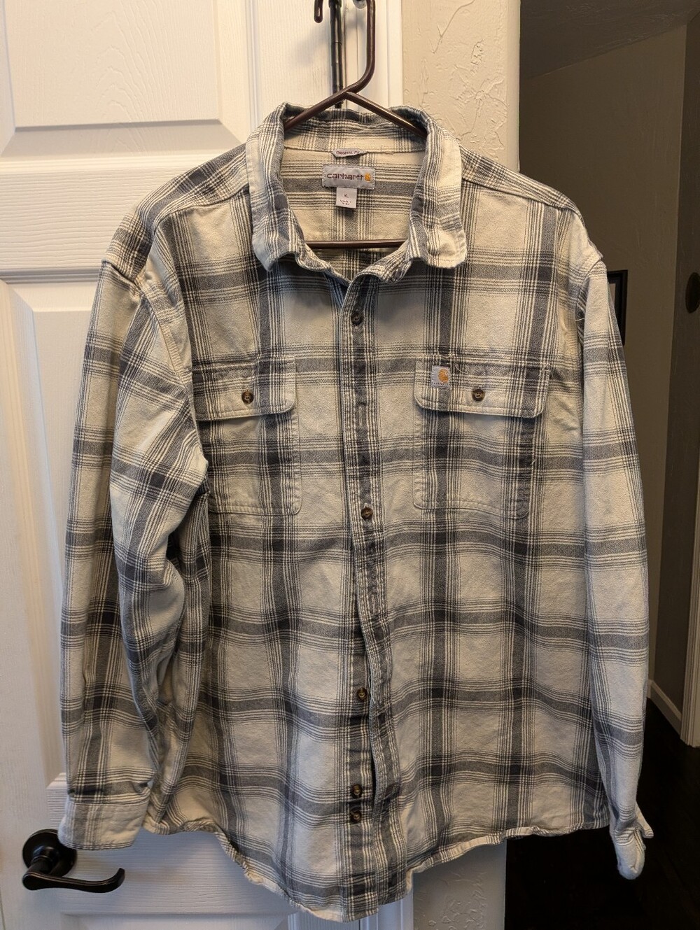 Heavy Duty Carhartt Flannel Beige and Gray Sz XL